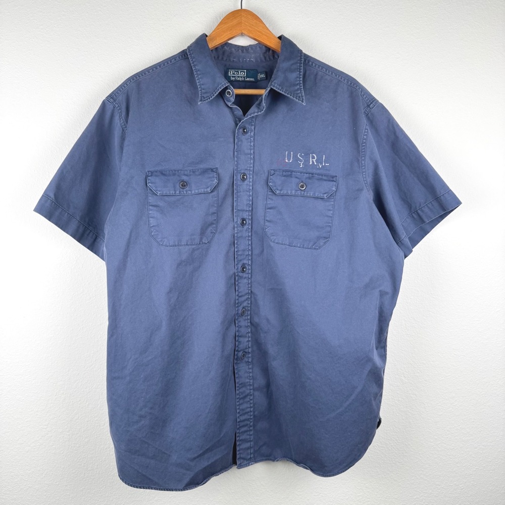 Polo Ralph Lauren Shirt Mens XXL Blue Vintage Workwear USRL Short Sleeve